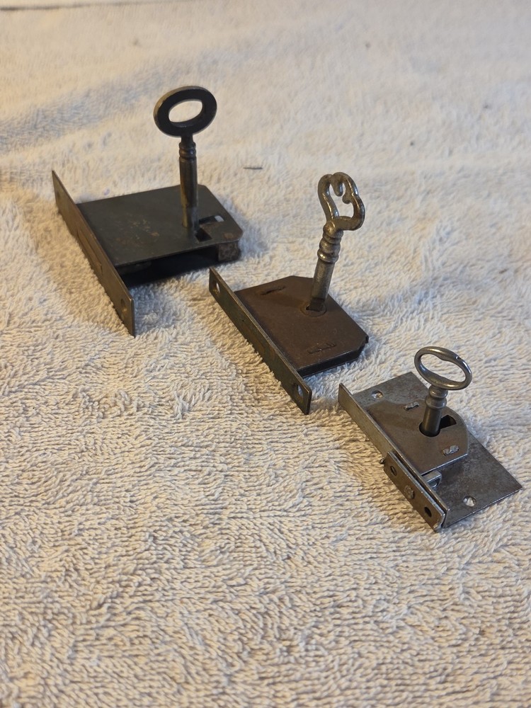 3) Mortise Lock w/Skeleton Key Right & left Hand Cabinet Doors Small Boxes