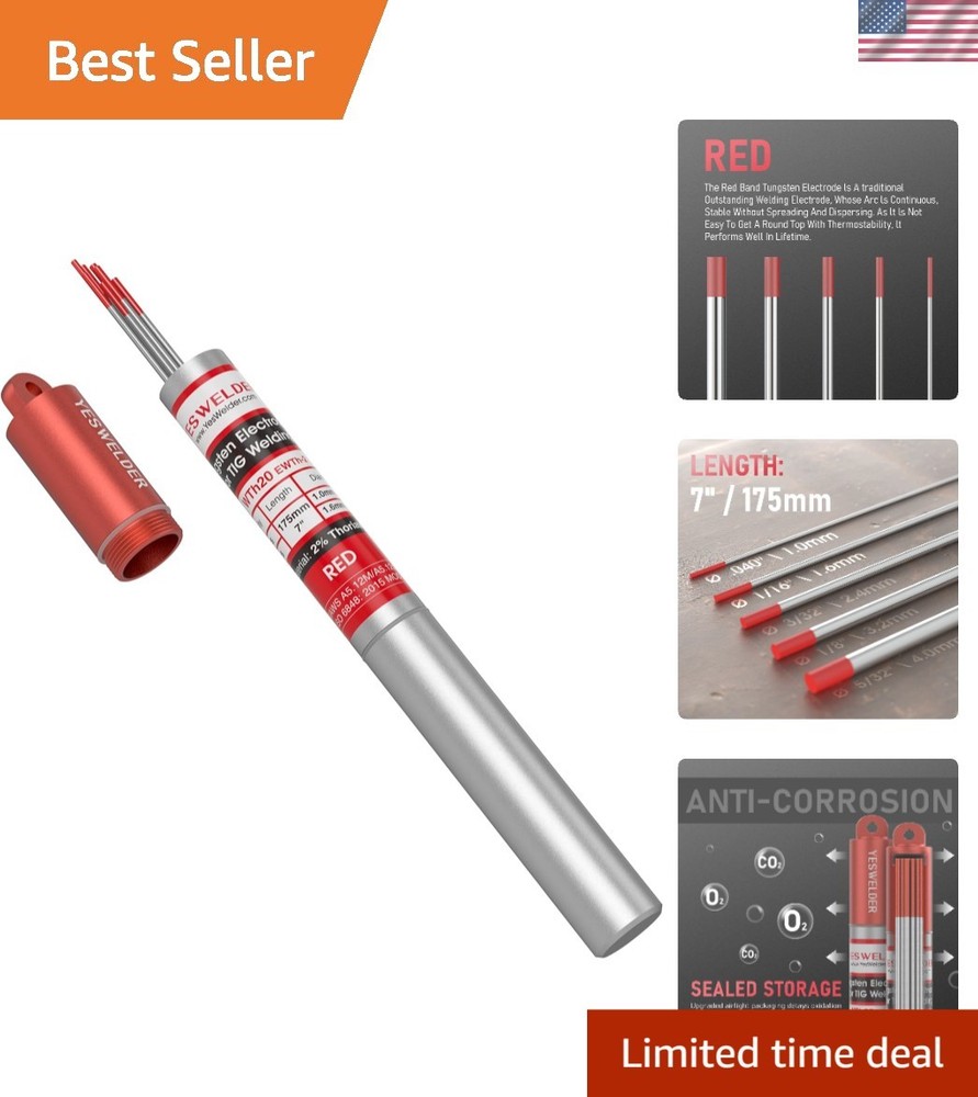 Vacuum-Packed Red Tip Tungsten Electrodes 10pk for Stable Welding Performance