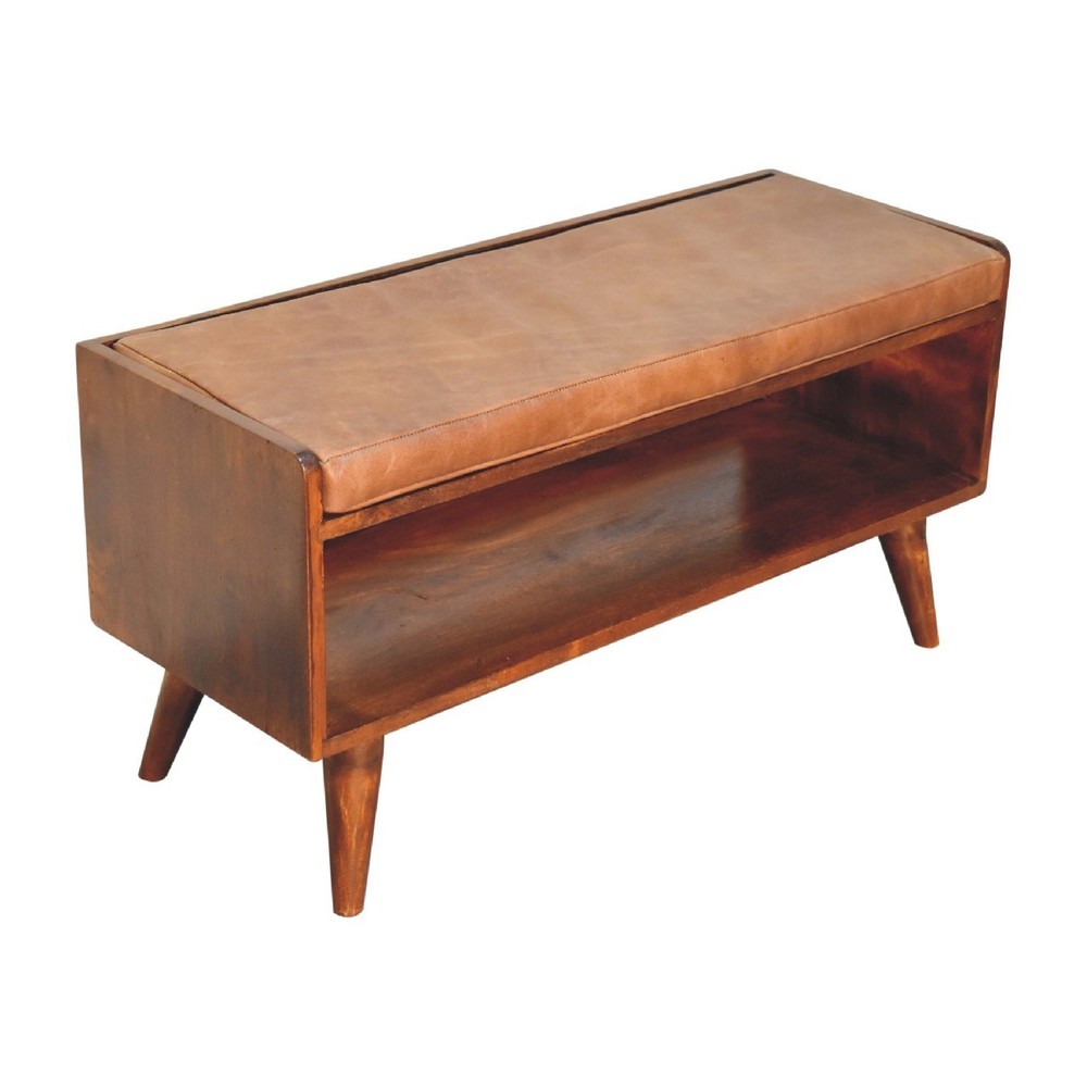 Chestnut Bench with Brown Leather Seat