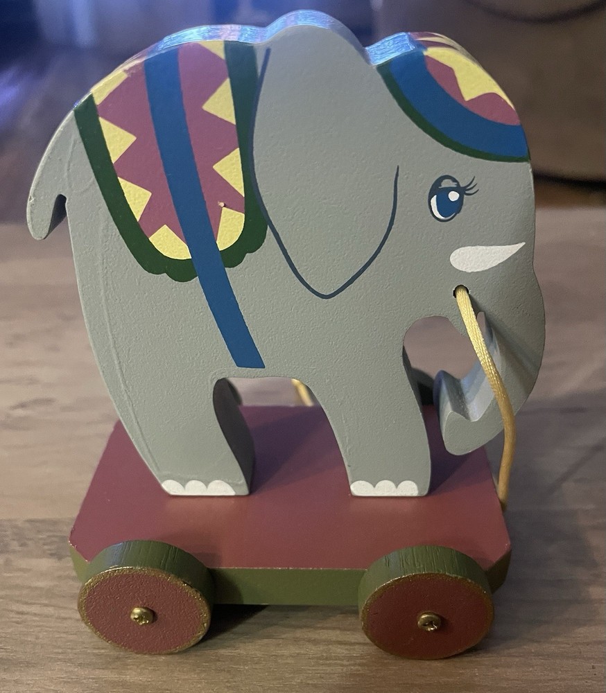 Vintage Hand-Painted Wood Elephant Pull Toy
