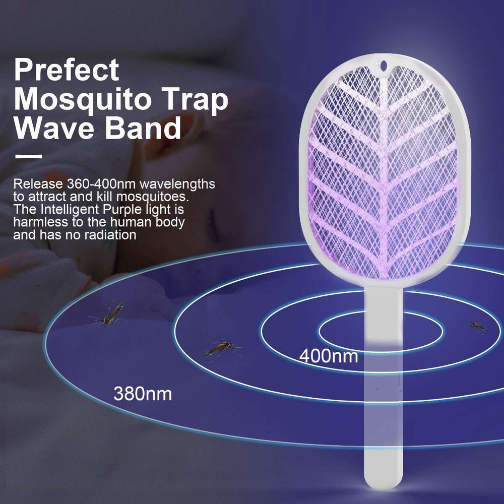 Rechargeable Handheld USB Mosquito Fly Swatter Zapper Killer Bug Insect Racket