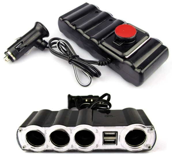 Car Lighter 4 Way Multi Socket Splitter Charger DC 12V with 2 USB Port