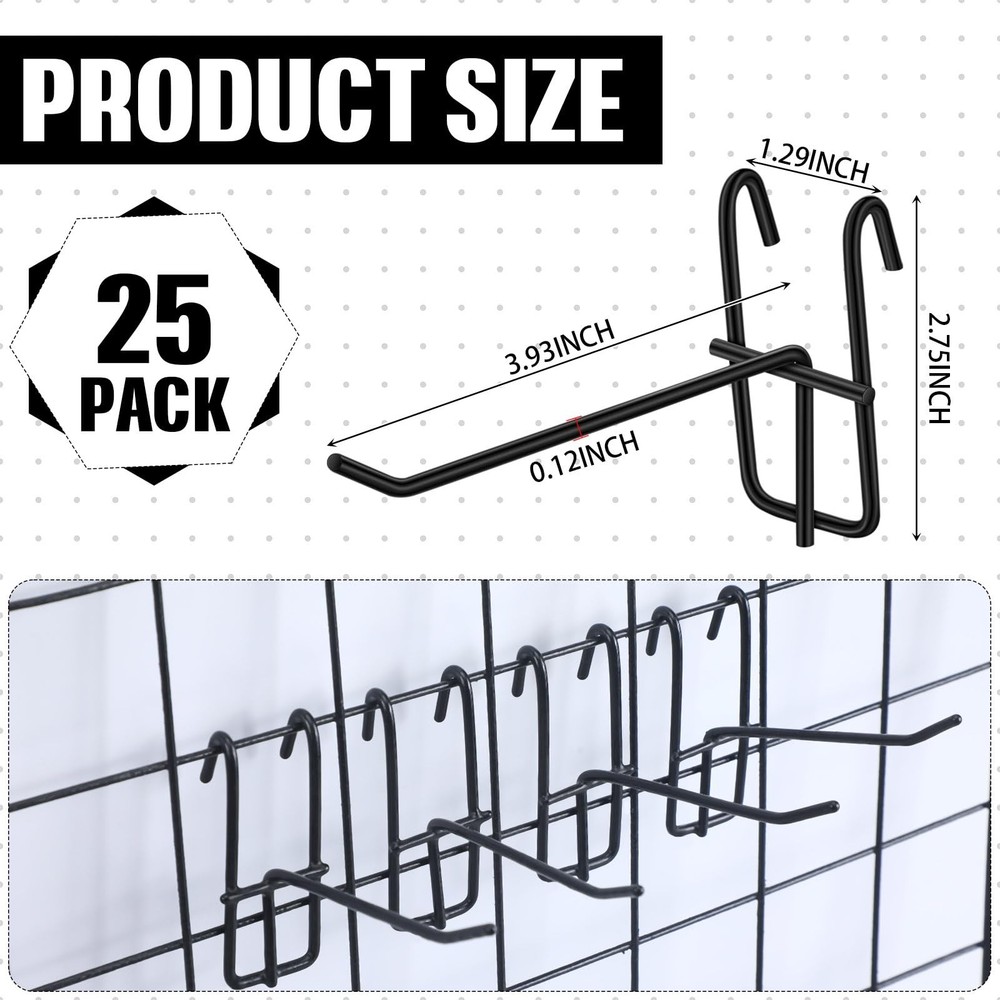 4 Inch Grid Wall Hooks 25 Pcs Gridwall Panel Hooks Garage Wall Mount Organize...