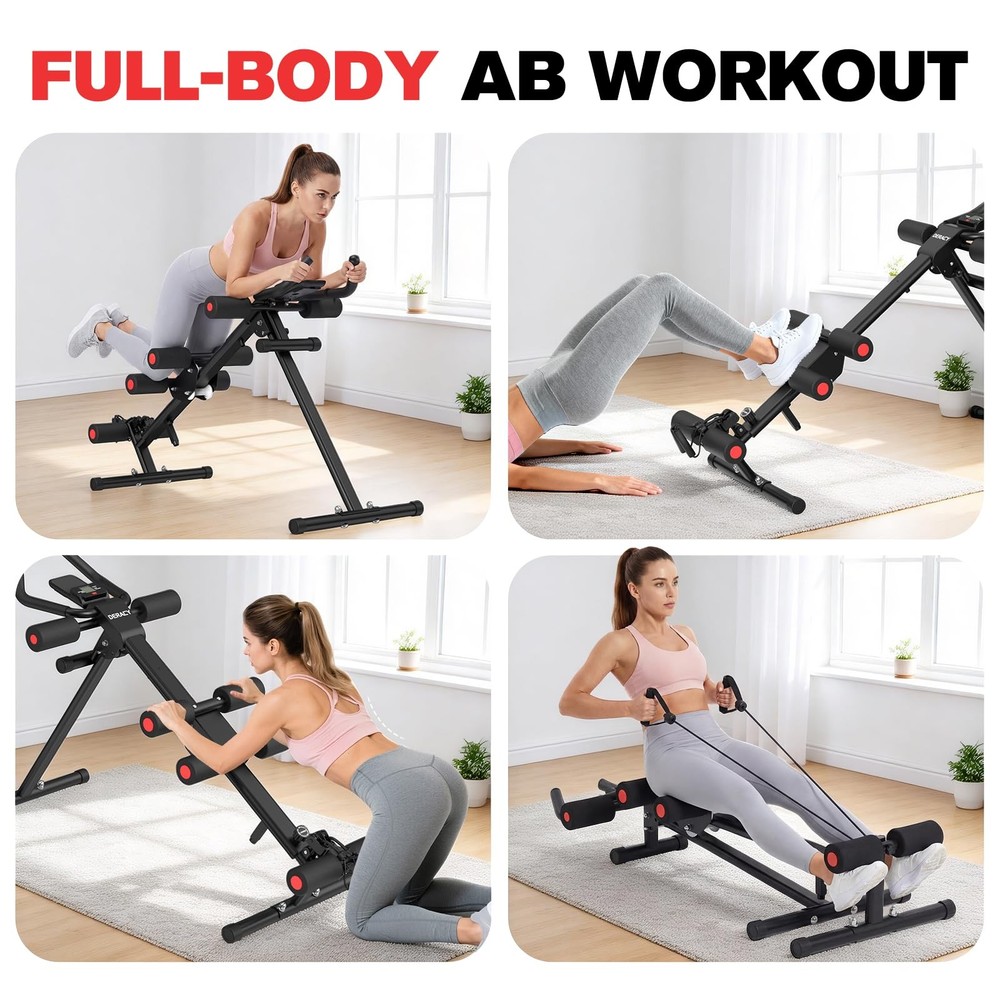 DERACY Ab Workout Machine Adjustable Trainer Abdominal Black - Red