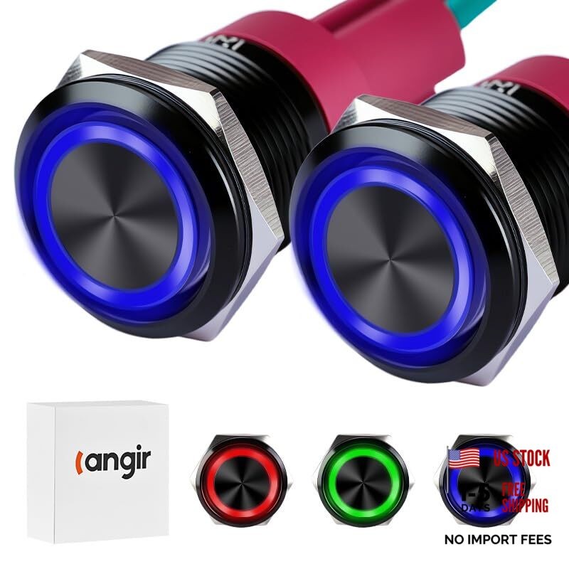 15Amp Push Button Switch，(0.866") 12V-24V Latching Push Button Switch 22mm Blue