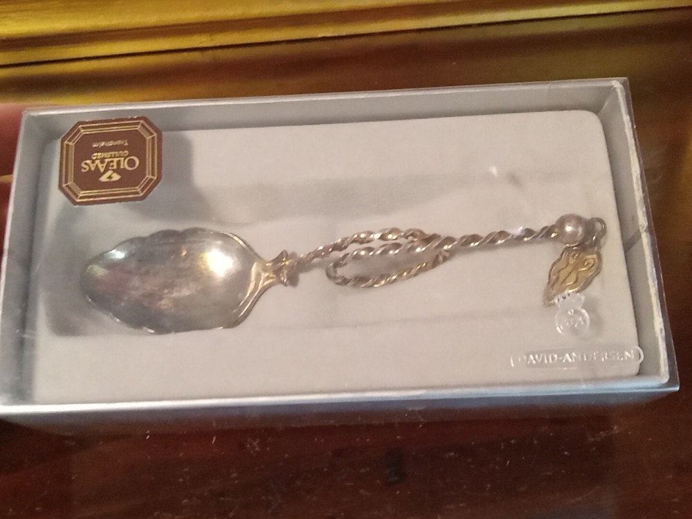 Vintage DAVID ANDERSEN 830 Silver Norwegian Twisted Spoon With Original Box