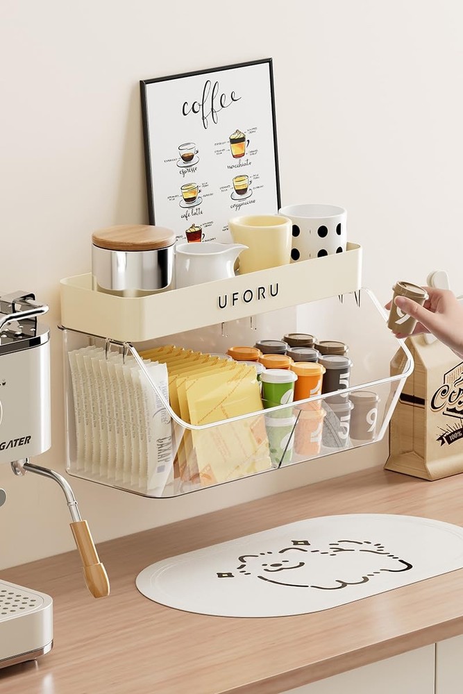 Multi-Functional Wall Mounted Organiser, Stick-On Transparent Shelf, No Drill...