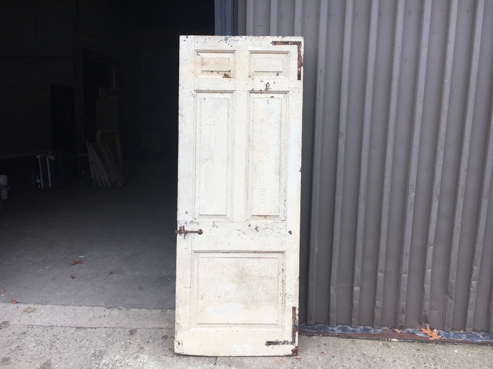 c1830 Raised panel door old crusty paint 77 x 29.5" - Five panel old hardware