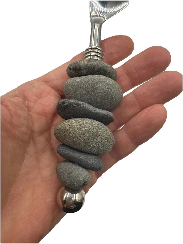 Cheese Knife - Stacked Stone Handle Natural River Rock