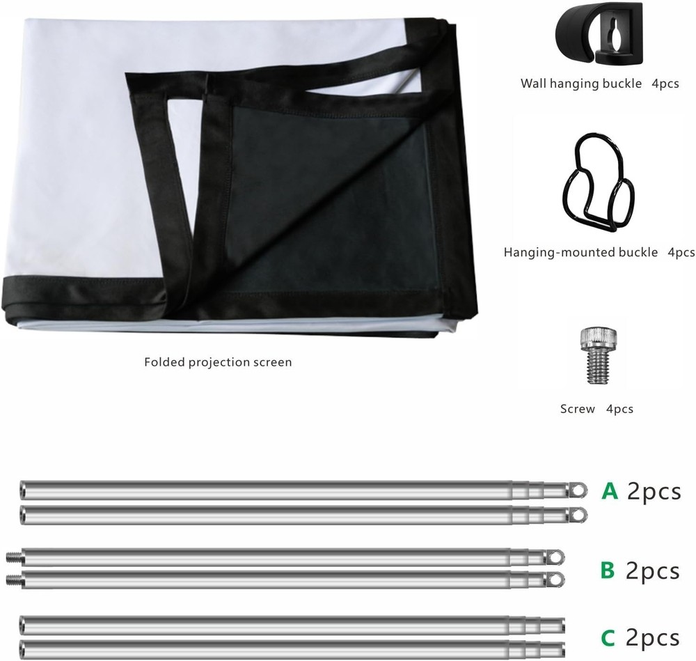 Portable Projector Screen with Combined Pole Frame Black Backing Silver Folda...