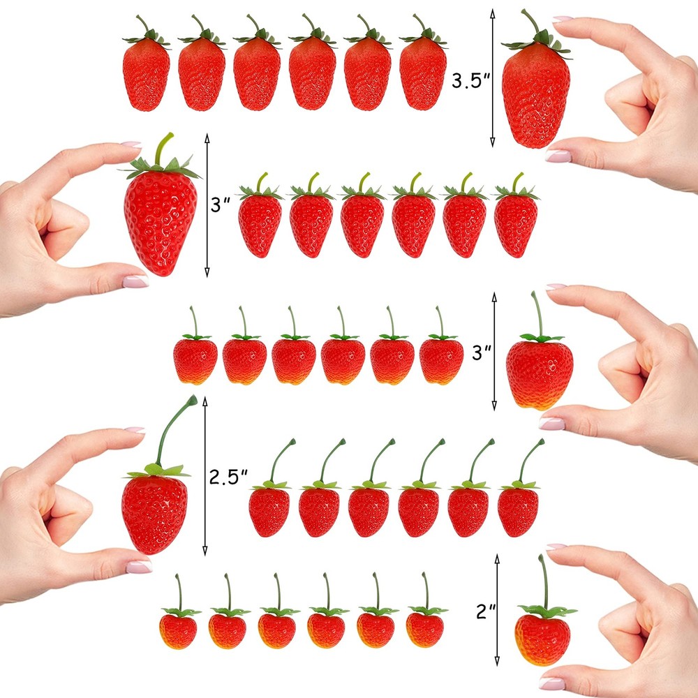 Happy Trees 30 Pieces Artificial Strawberries Assorted Size,