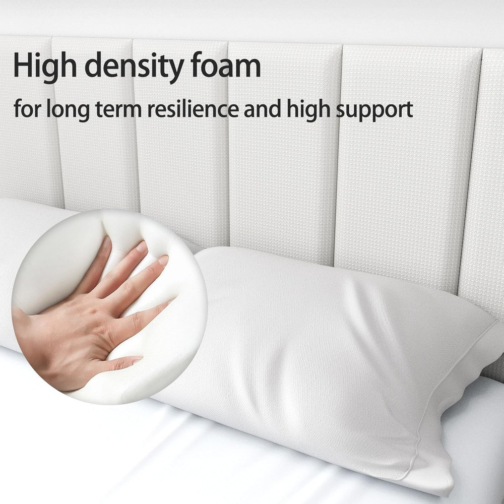 Upholstered Wall-Mounted Headboard, Acoustic Panel, Peel and Stick Padding, Beig
