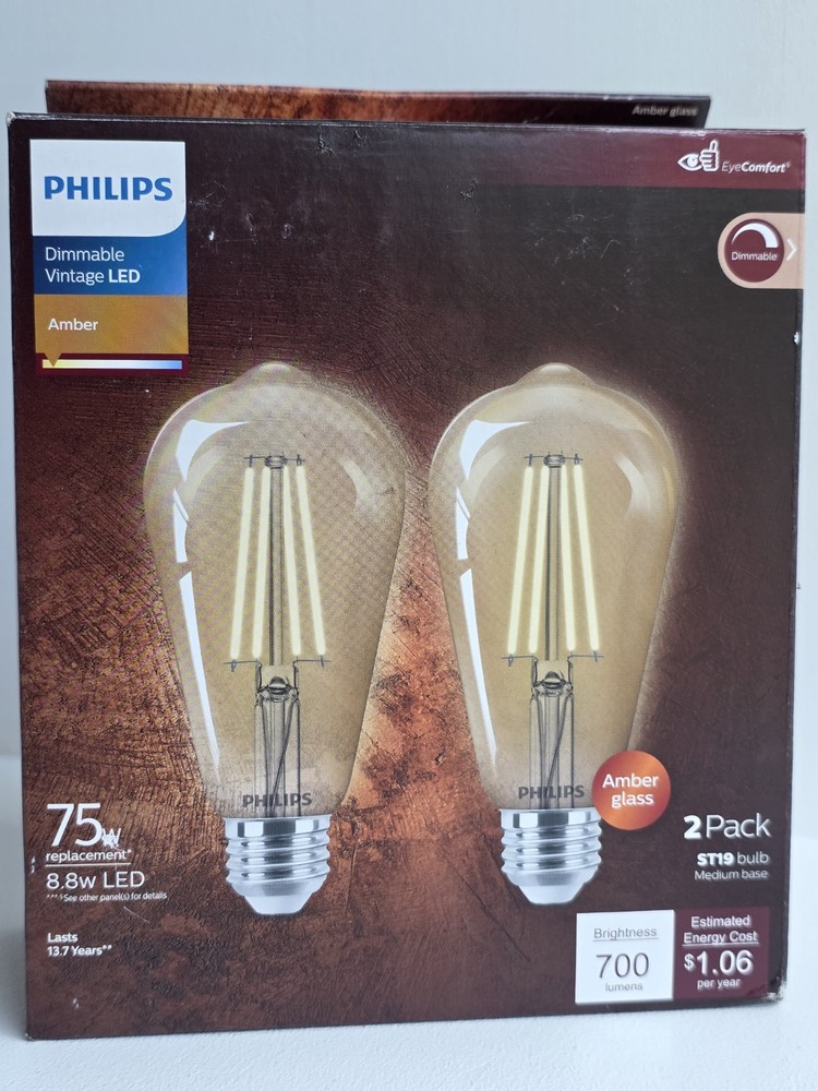 Philips Vintage Edison LED Light Bulb Dimmable Amber Pack Of 2
