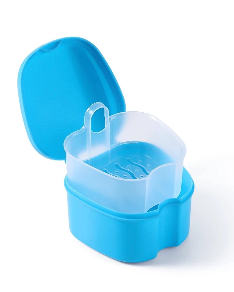 Denture Case With Strainer Apple Shaped – Retainer False Teeth Storage Box