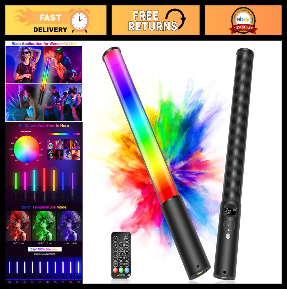 Handheld RGB Video Light Wand - Multi-Color LED Tube, Remote Control, Dimmable 2