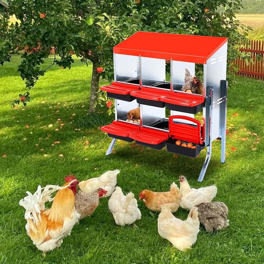 6 Hole Chicken Nesting Box Hen Laying Boxes Roll Away Nesting Box Laying Egg Red