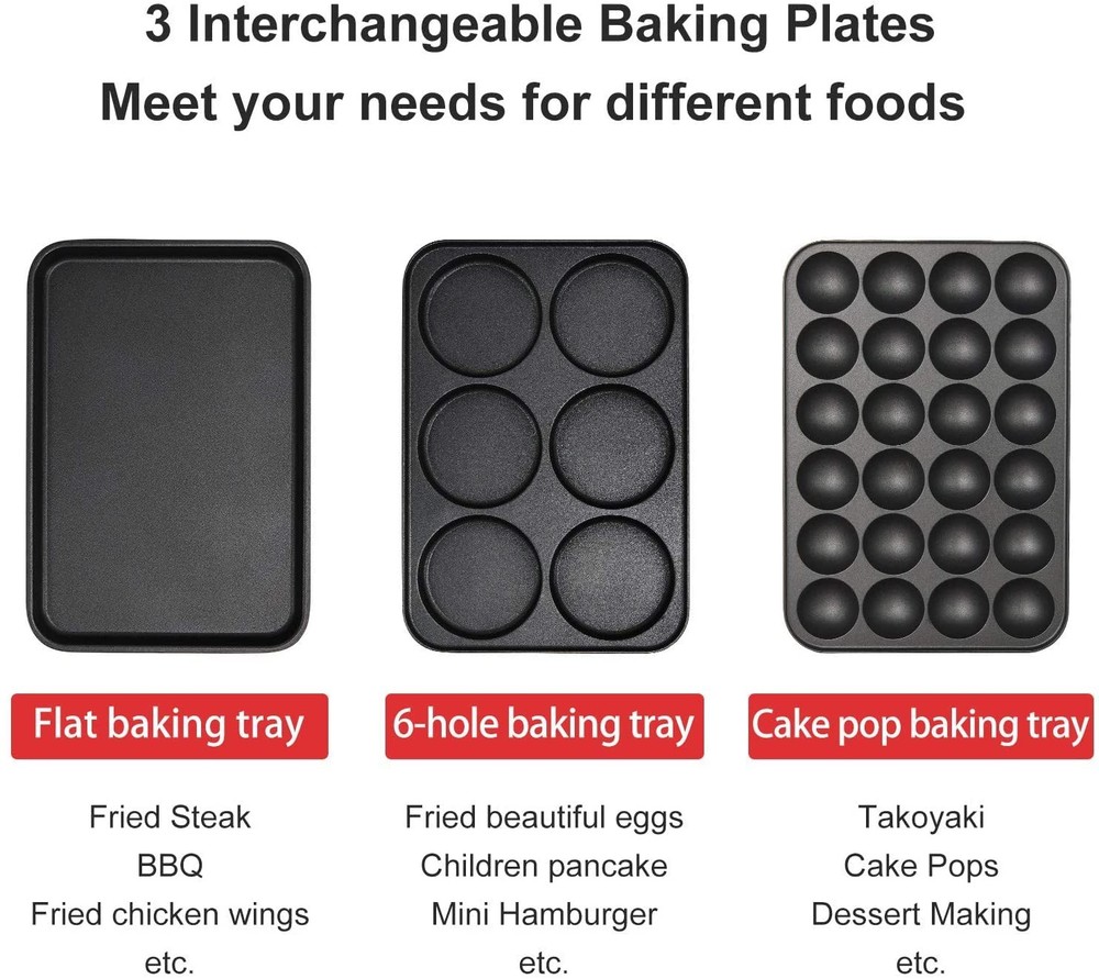 Health and Home Multifunction Nonstick Baking Maker with 3 Interchangeable Ba...