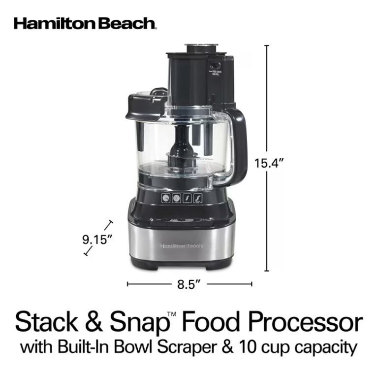 Hamilton Beach 10 Cup Stack And Snap Food Processor With Bowl Scraper Black New
