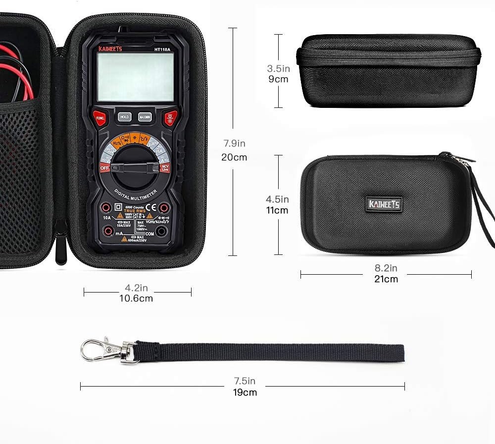HT118A/HT118E Multimeter Case, Protective Hard Storage Bag, Replacement with Mes