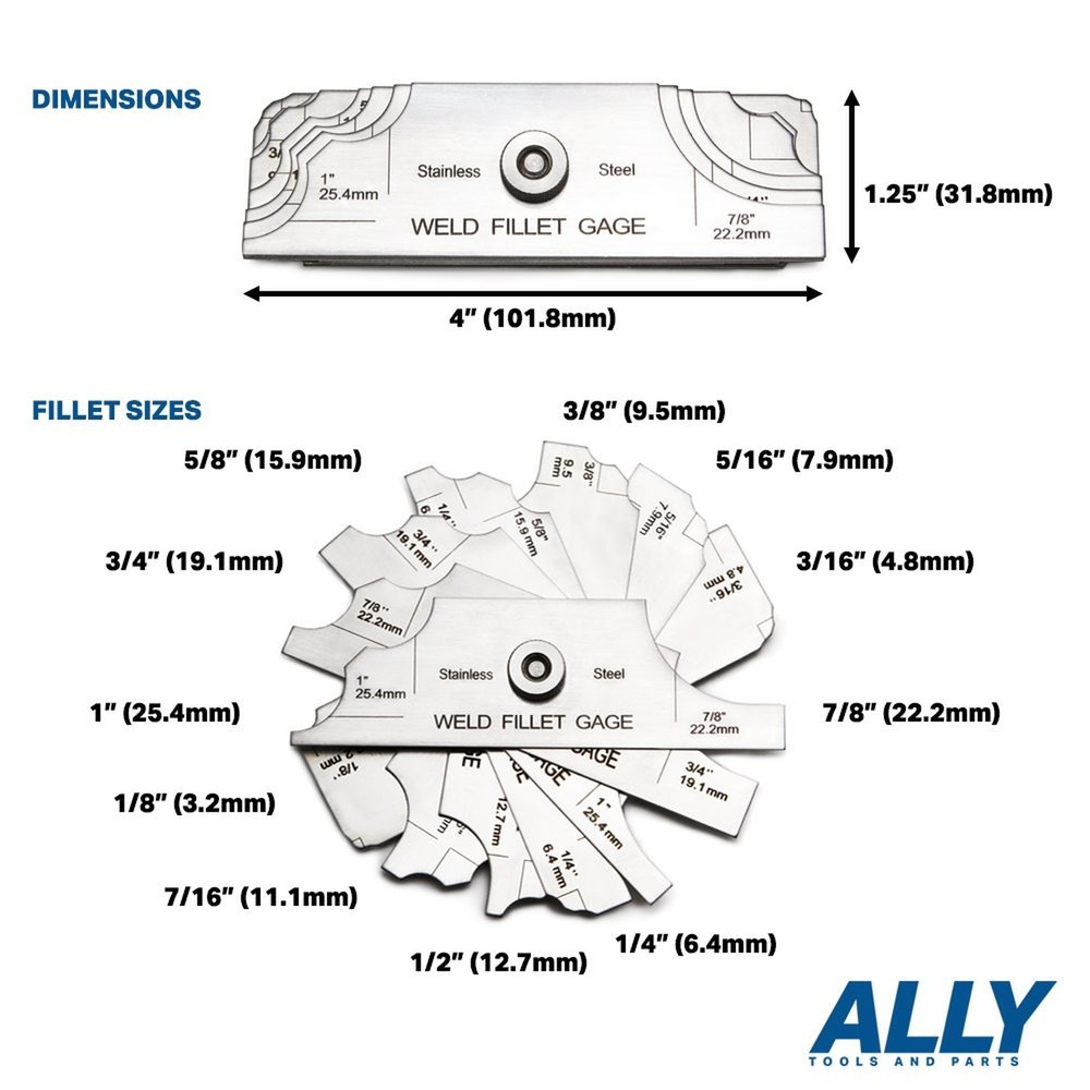 Ally Tools 7 Piece Fillet Welding Inspection Gauge Set Includes Leather Case ...