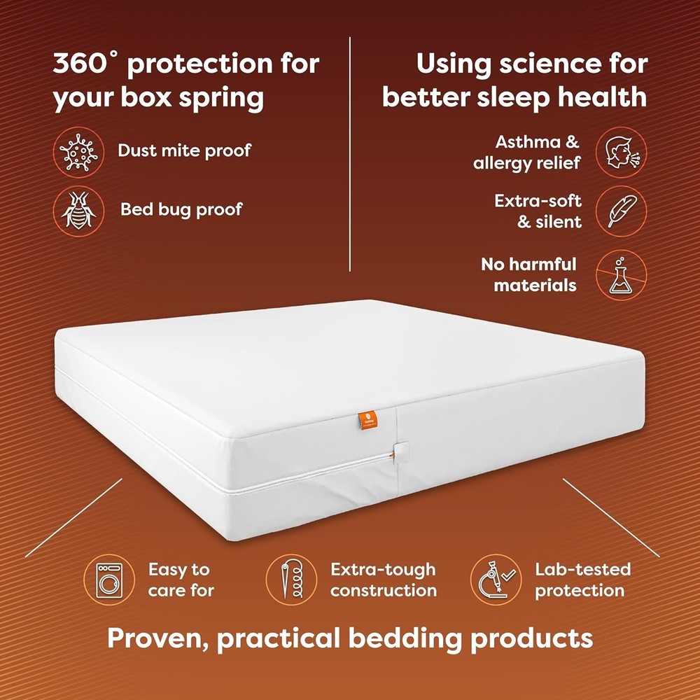 Full Box Spring Encasement Zippered Bed Bug Dust Mite Proof Hypoallergenic Red