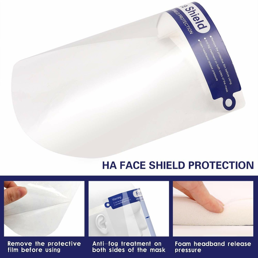 10 Pack Reusable Clear Full Face Shields/Face Masks Visor, Elastic HeadBand