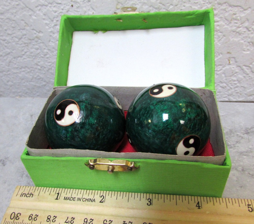 vintage baoding balls yin yang symbols w/ original box, fun decor items