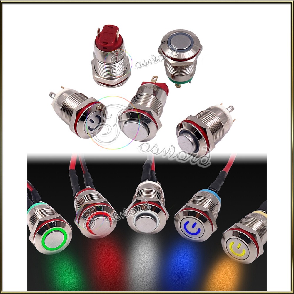 12MM Momentary Push Button ON Off Switch Metal Latching Illuminated Round Switch