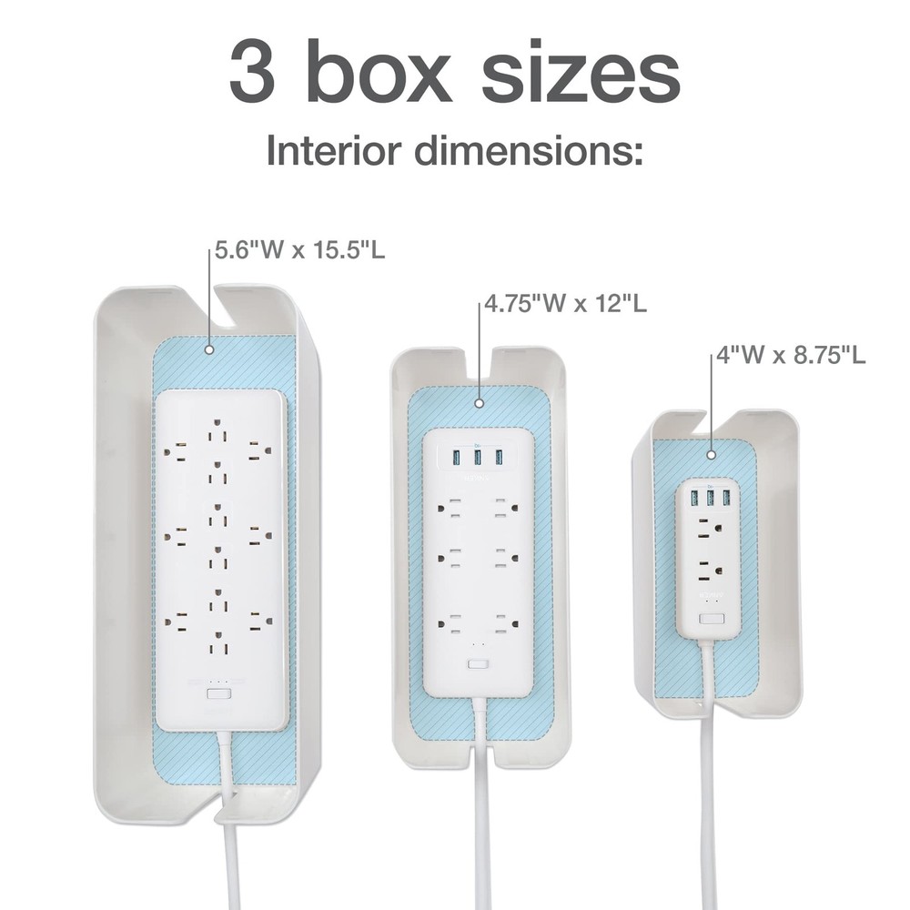 Cable Management Boxes, 3 Pack, Small, Medium, Large, 15 Cable Ties (Hook & L...
