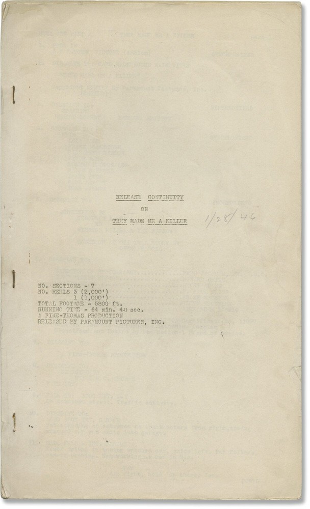William C Thomas THEY MADE ME KILLER Original post-production script #151398