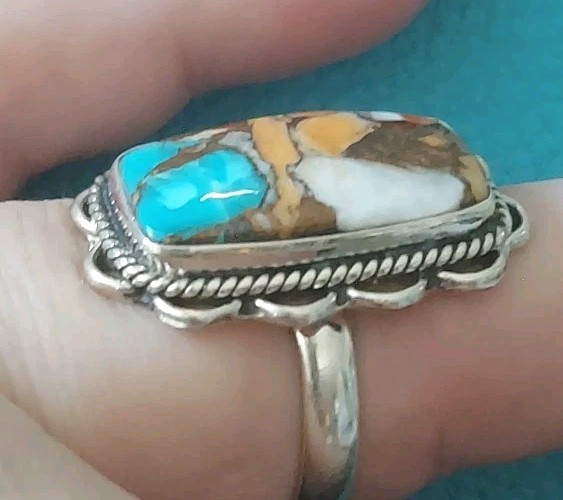 New Sterling Silver Spiny/Turquoise Dalia Ring Size 8.5