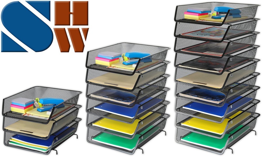 Stackable Desk File Document Letter Tray Organizer, 3 Packs, Black