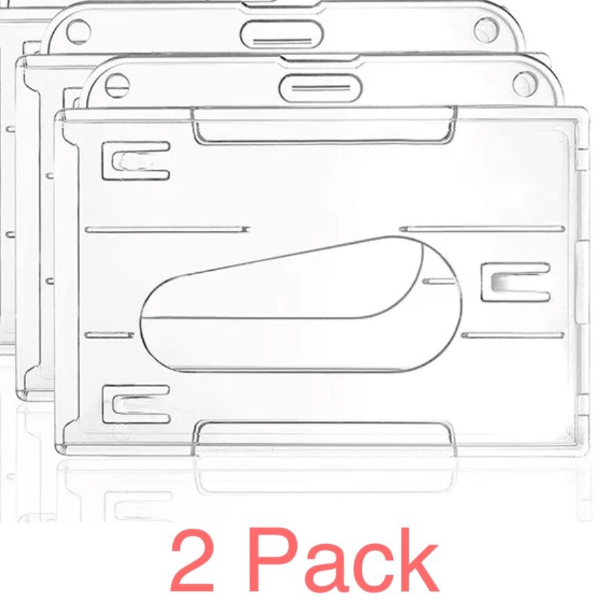 2 Pack ID Card Badge Holder Horizontal Hard Plastic Protector Clear Case