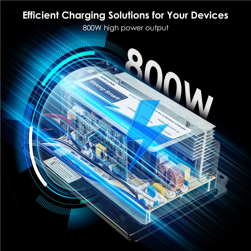 RV Power Converter 55A 120V AC to 12V DC Battery Charger w/3 Smart Charging Mode