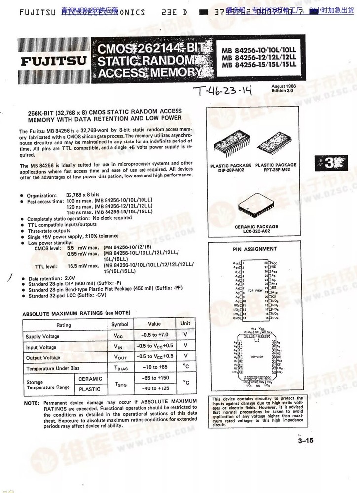 MB84256-15LL FUJITSU DIP 28 IC Ram
