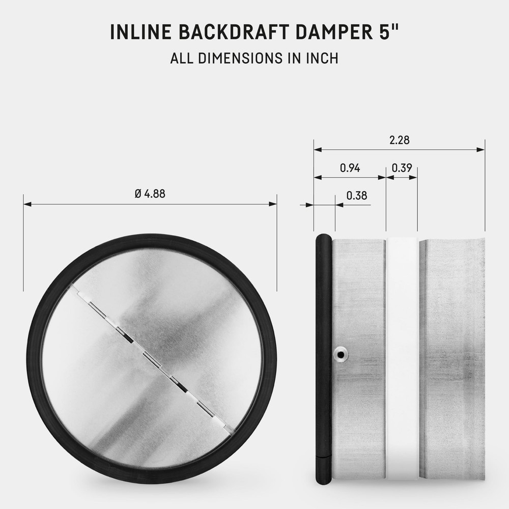 neverest® RKI 5" Professional Backdraft Damper Inline Spring Loaded for Dry