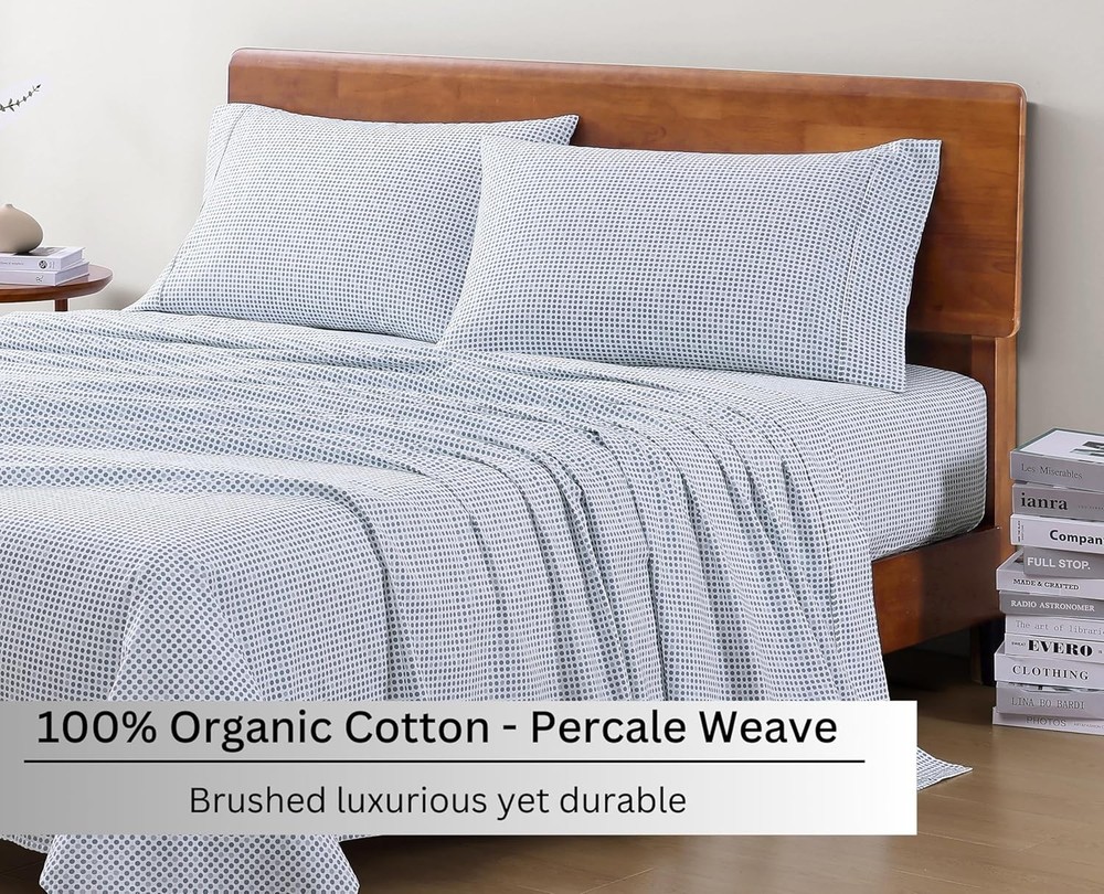 100% Organic Cotton Printed King Size Bedding Sheets & Pillowcases Set -Soft