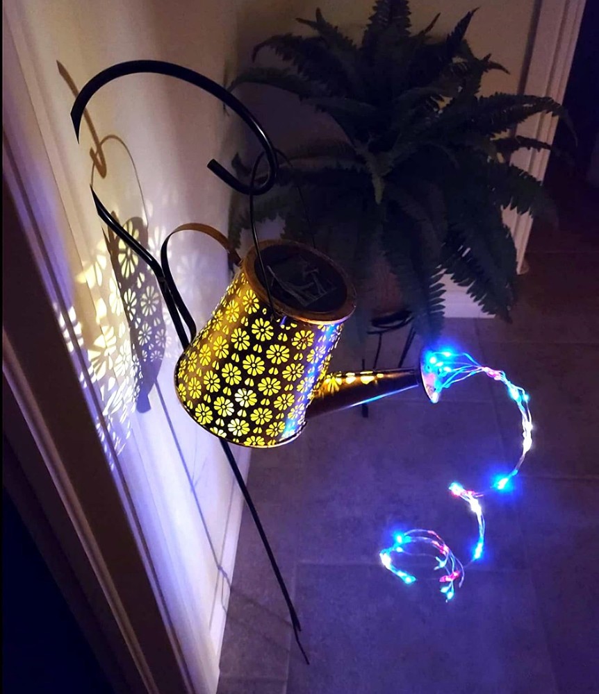 2 Pack Solar Watering Can Lights with Shepherd Hook, 8 Multi-Color Changing M...