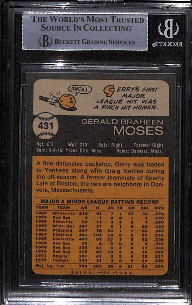 1973 Topps 431 Gerry Moses BGS Auto Autographed BAS Authentic C80585