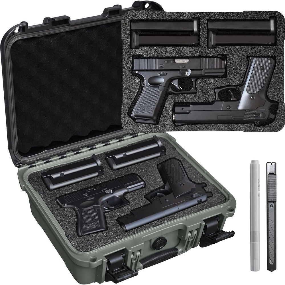 Pistol Case for 2 Handguns – TSA Approved Hard Shell Gun Case with Triple-Layer
