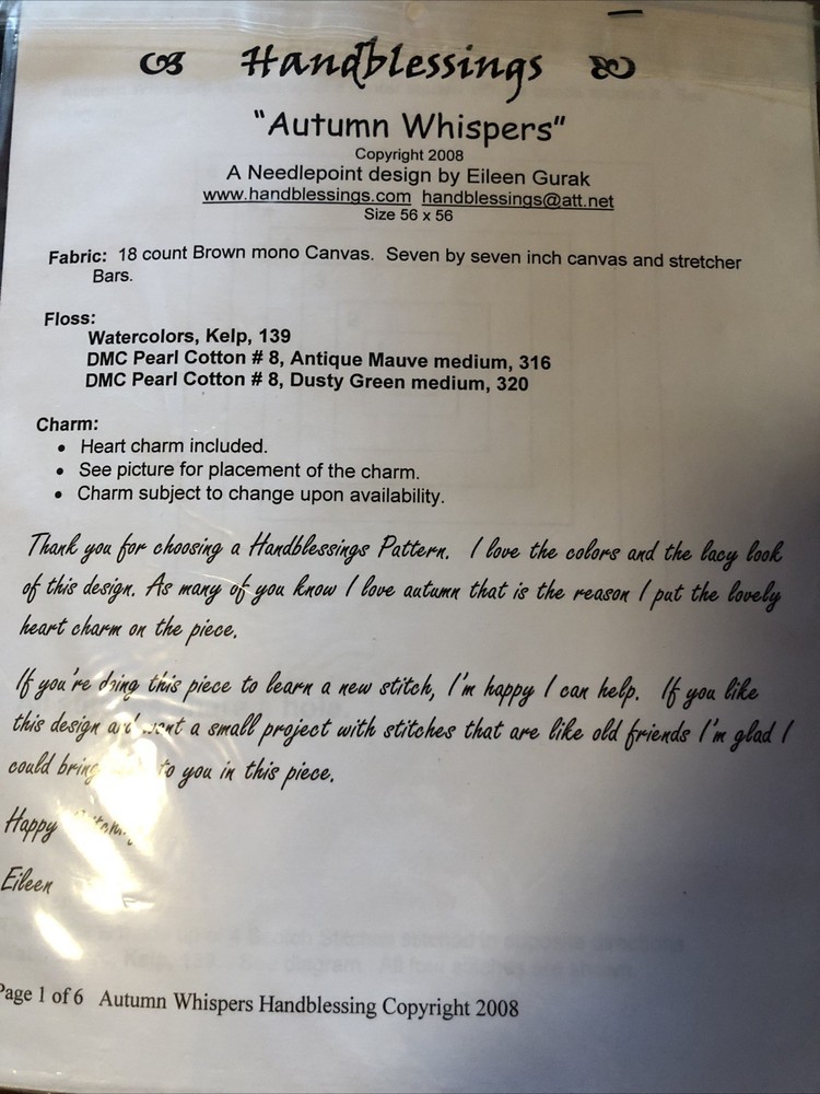 Handblessings Eileen Gurak Needlework Designs Pattern Autumn Whispers