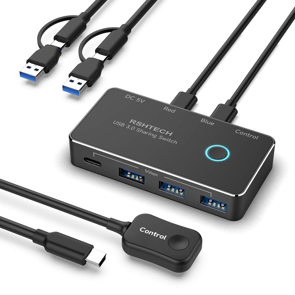 USB 3.0/USB C Switch 2 Computers Share 4 USB 3.0 Data Ports(3 USB-A+1 USB-C),...