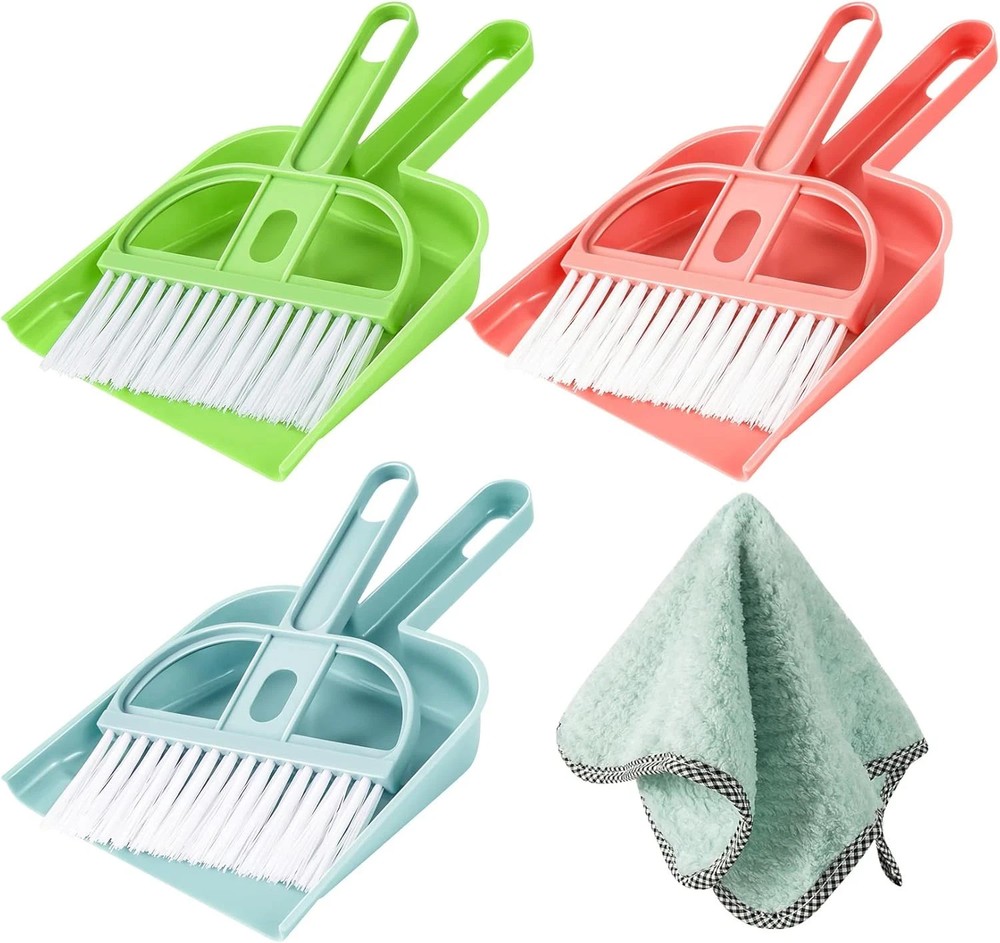 3-Pack Mini Hand Broom and Dustpan Set Small Dust Pans with Brush
