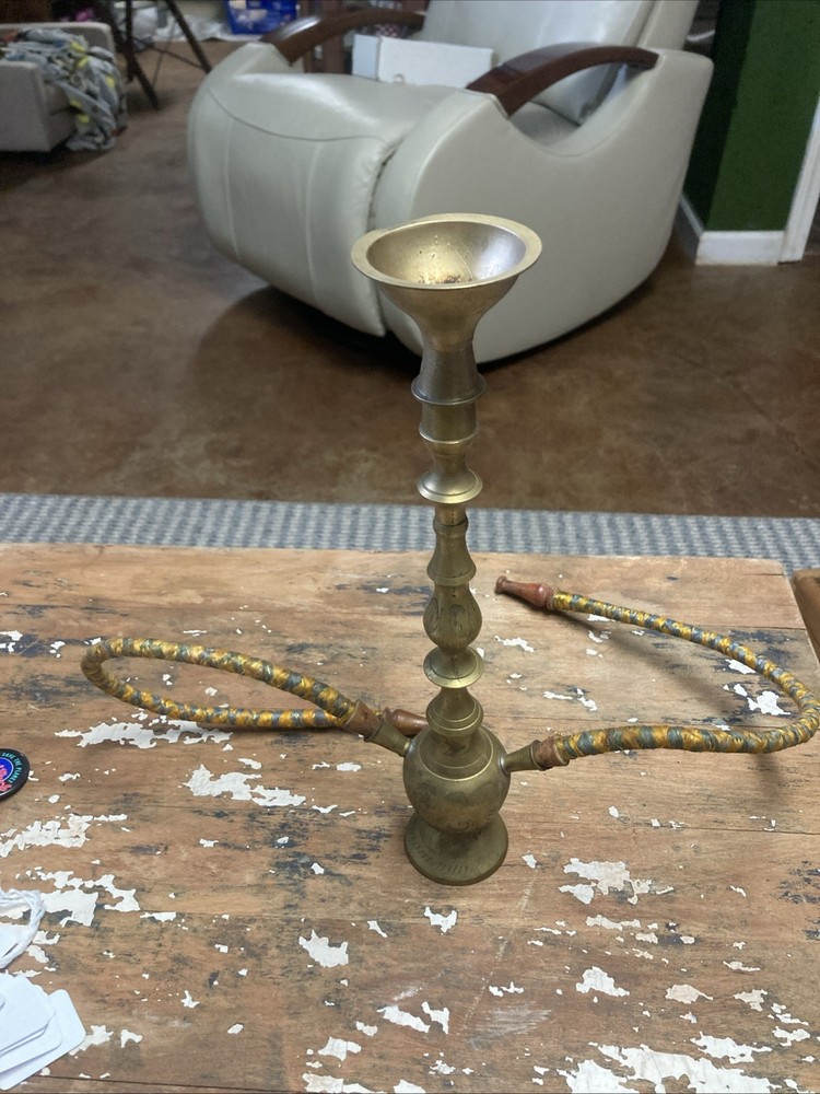 Vintage Brass Hookah Pipe 2 Hose