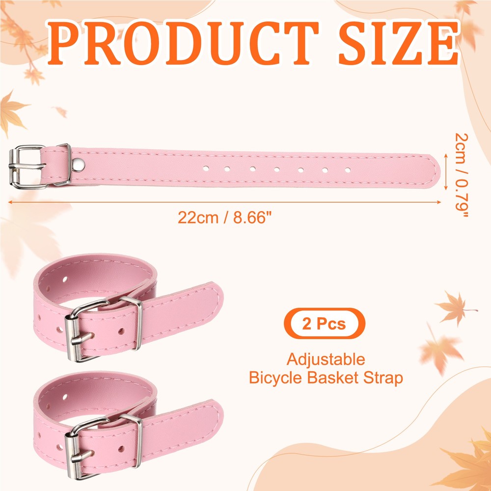 2 Pcs Adjustable Leather Bicycle Basket Strap, Pink