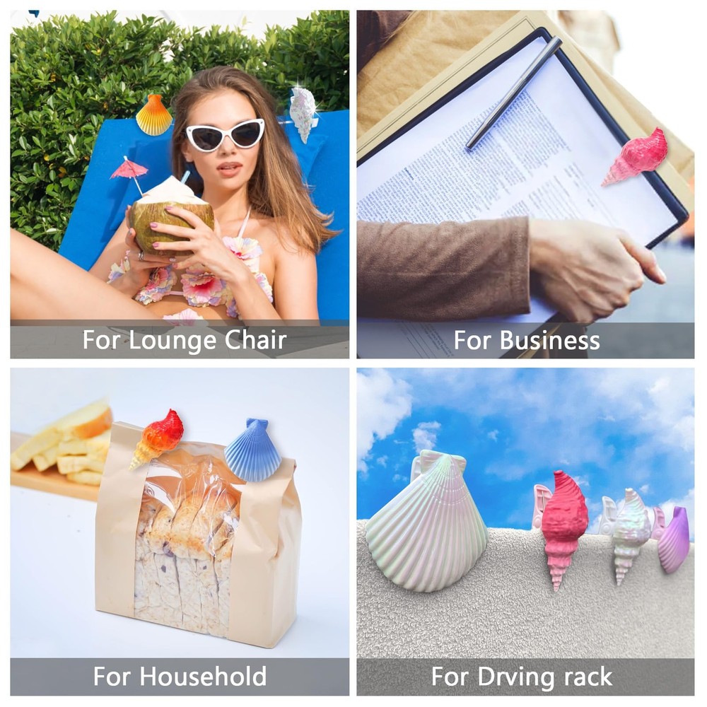 Shells Beach Towel Clips for Pool Lounge Chairs - Windproof Decorative 4-Pack