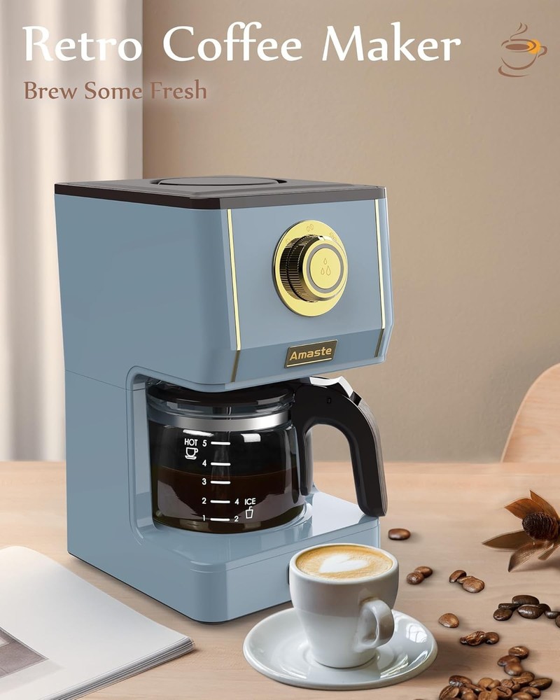 Amaste Coffee Maker, 5 Cup Pot with Three Brewing Modes, Ash Blue