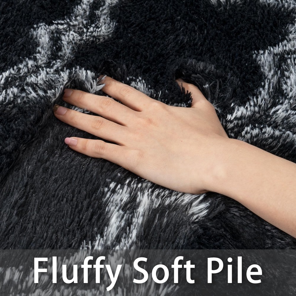 Dssimo Super Fluffy Moroccan Trellis 5x7 5' x 7' (Rectangular), Tie-dye Black