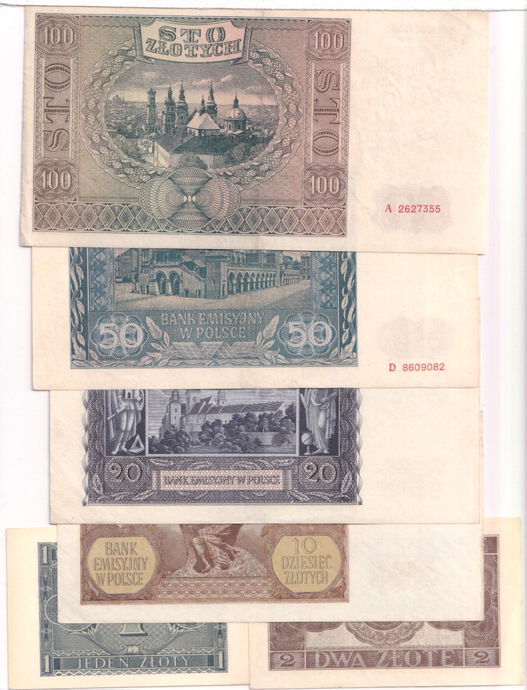 Poland 1940s Banknote Collectors Set (6 Notes)