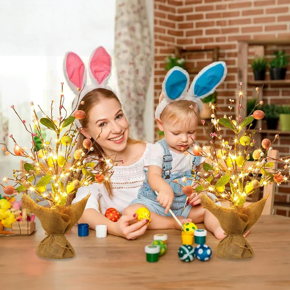 EAMBRITE Easter Decorations Egg Tree 2pcs, Colorful